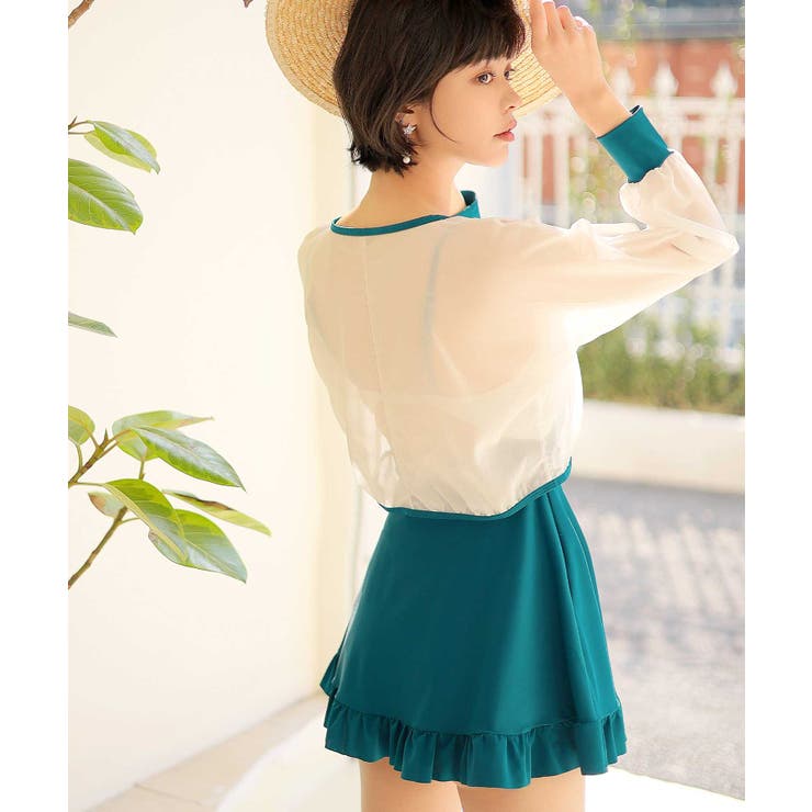 シアー カーディガン 付き セットアップ ワンピース 水着[品番