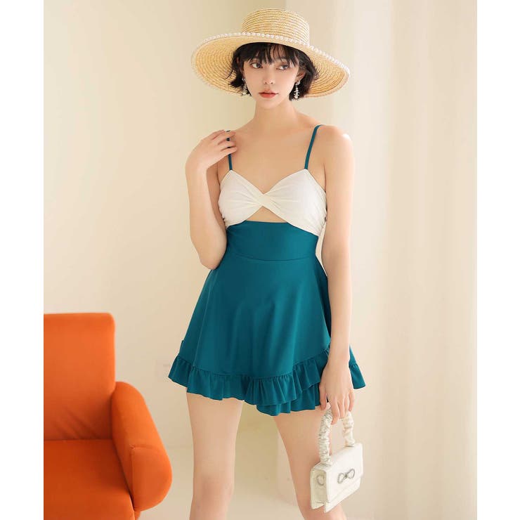 OSYAREVO セットアップ　ワンピース水着 セール】シアートップス 付き レイヤード ワンピース水着