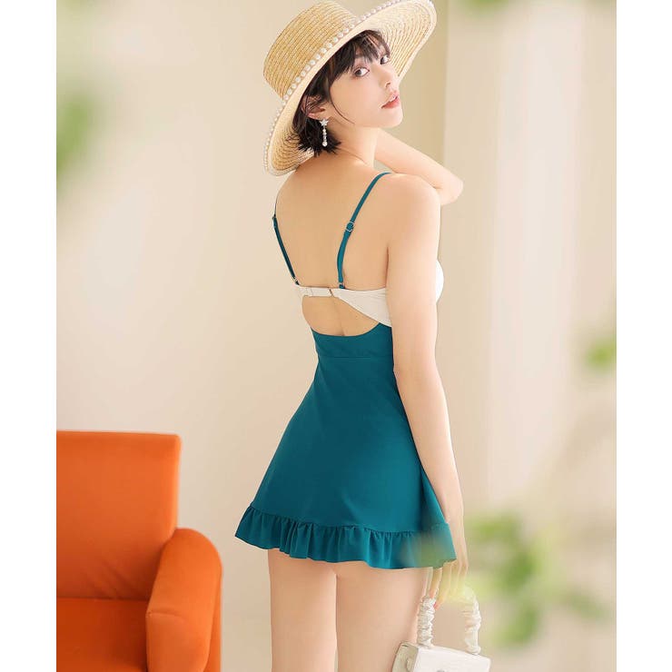 OSYAREVO セットアップ　ワンピース水着 セール】シアートップス 付き レイヤード ワンピース水着