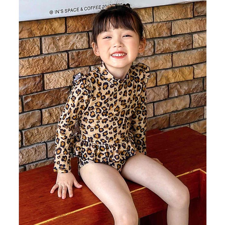 キッズ レオパード柄 ラッシュガード ワンピース 水着[品番