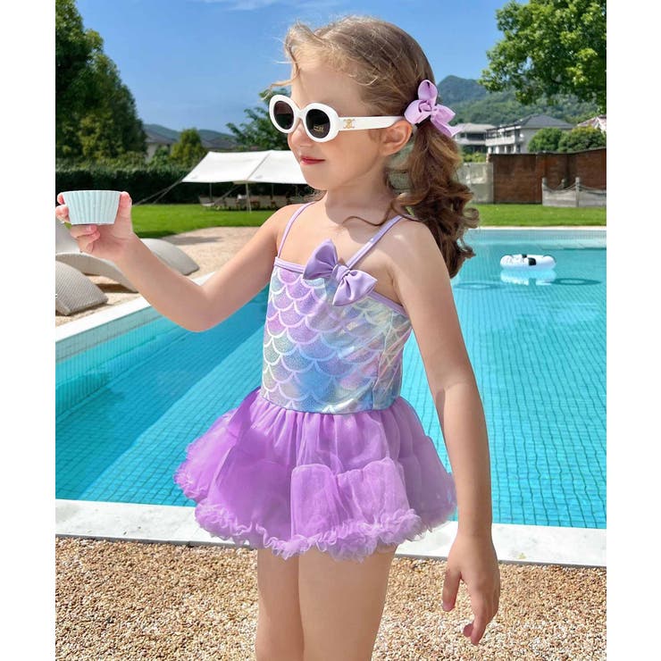 パールチュールワンピース水着 キッズ マーメイド チュール ワンピース 水着[品番：OSRW0005554