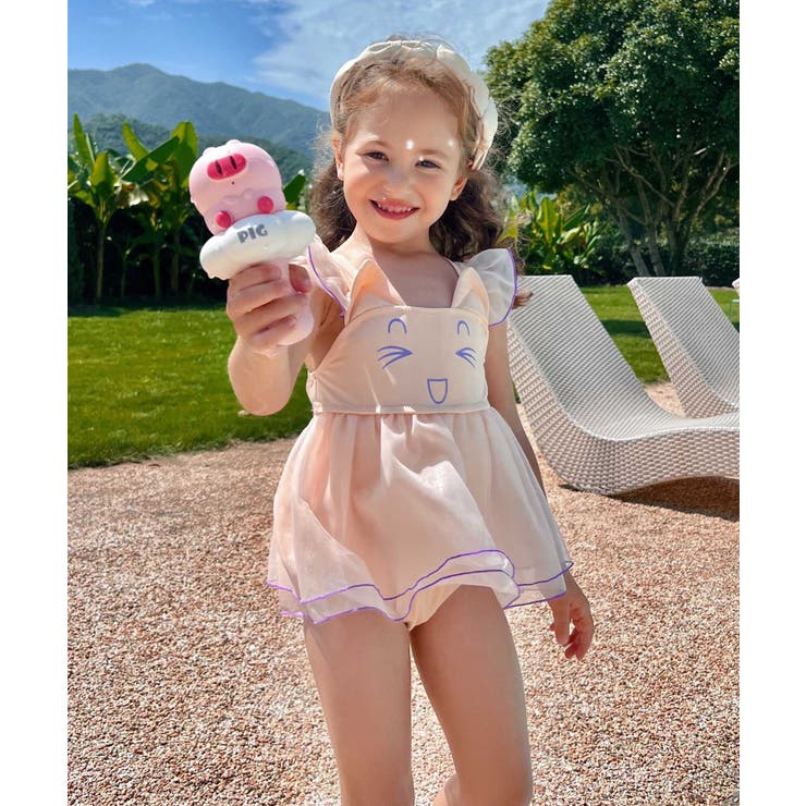 ベージュ | キッズ アニマル チュール ワンピース 水着 | OSYAREVO