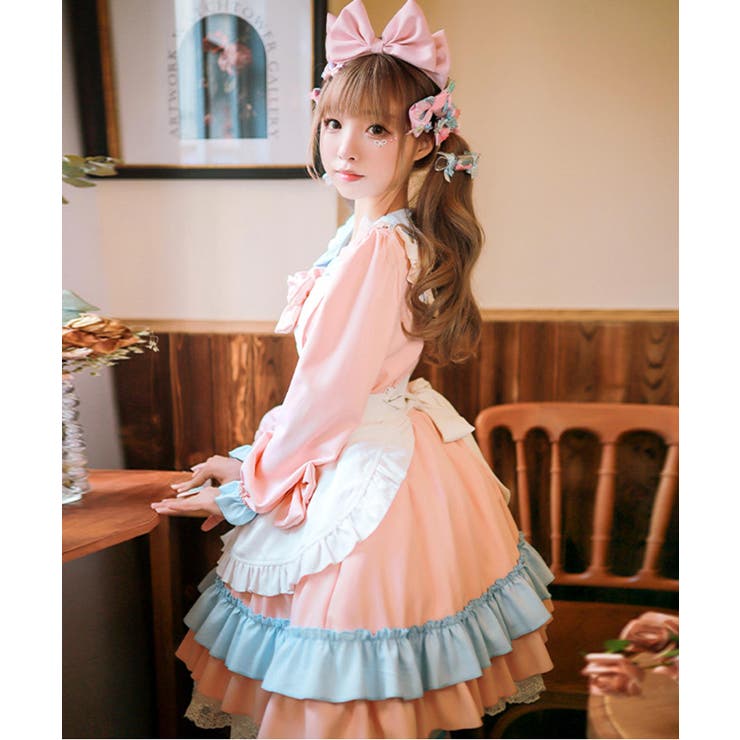 コスプレ ビックリボン ティアードフリルメイド[品番