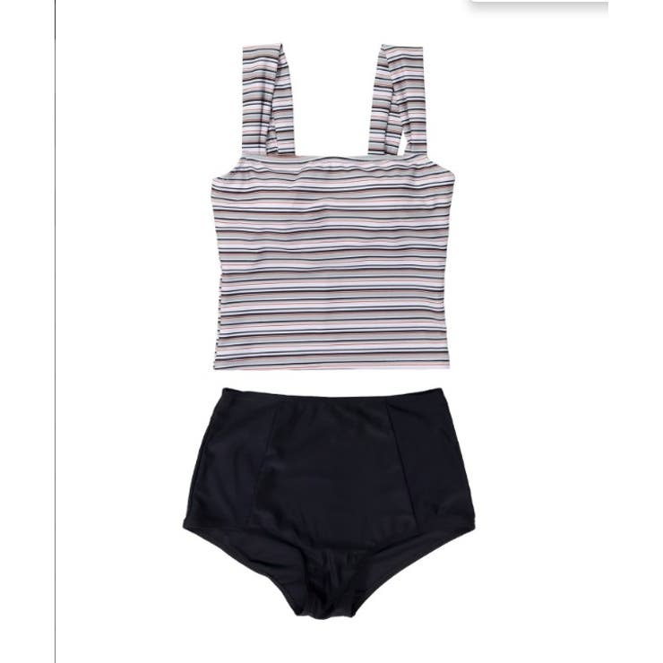 グレーマルチボーダー | タンキニ 水着 セットアップ レディース | OSYAREVO