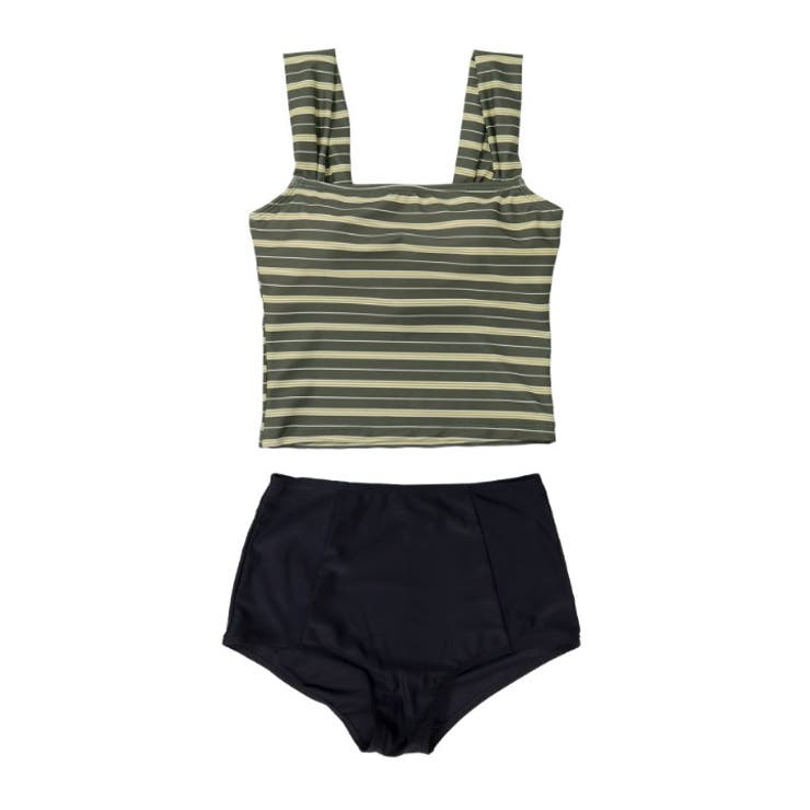 モスグリーントリプルボーダー | タンキニ 水着 セットアップ レディース | OSYAREVO