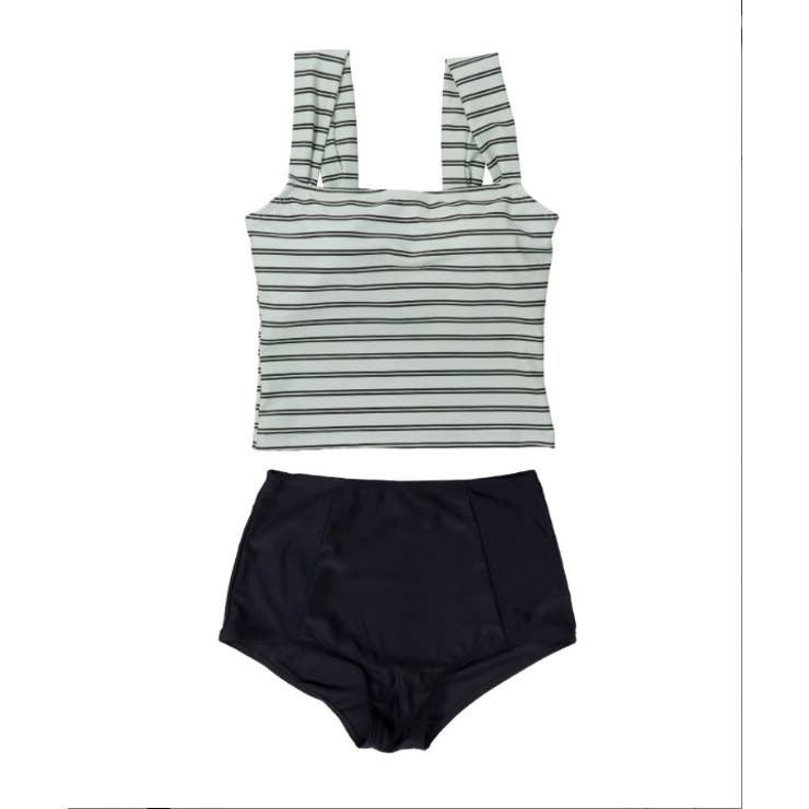 シルバーホワイトダブルボーダー | タンキニ 水着 セットアップ レディース | OSYAREVO