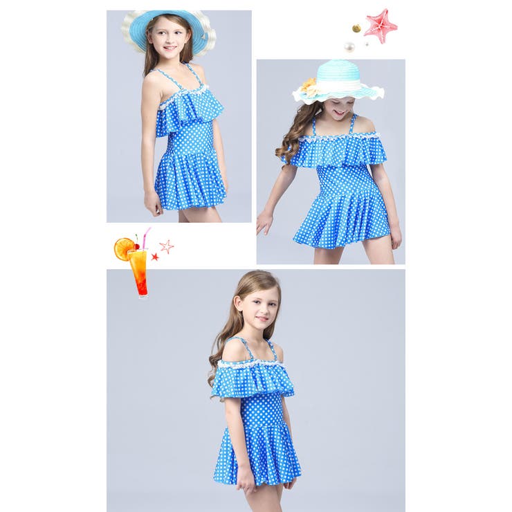 キッズ 女の子 オフショルダー 水玉 水着 旅行 | OSYAREVO | 詳細画像9 