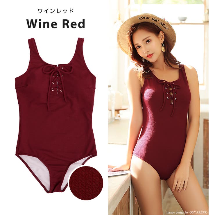 レースアップ リブワンピース 水着[品番：OSRW0004348