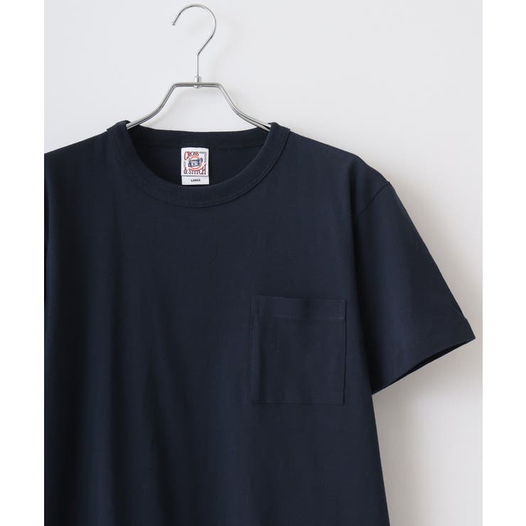 ネイビ- | CROSS & STITCH バインダーネックポケットTシャツ | TRUSS