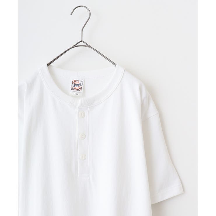 ホワイト | CROSS & STITCH マックスウェイト ヘンリーネック半袖Tシャツ | TRUSS