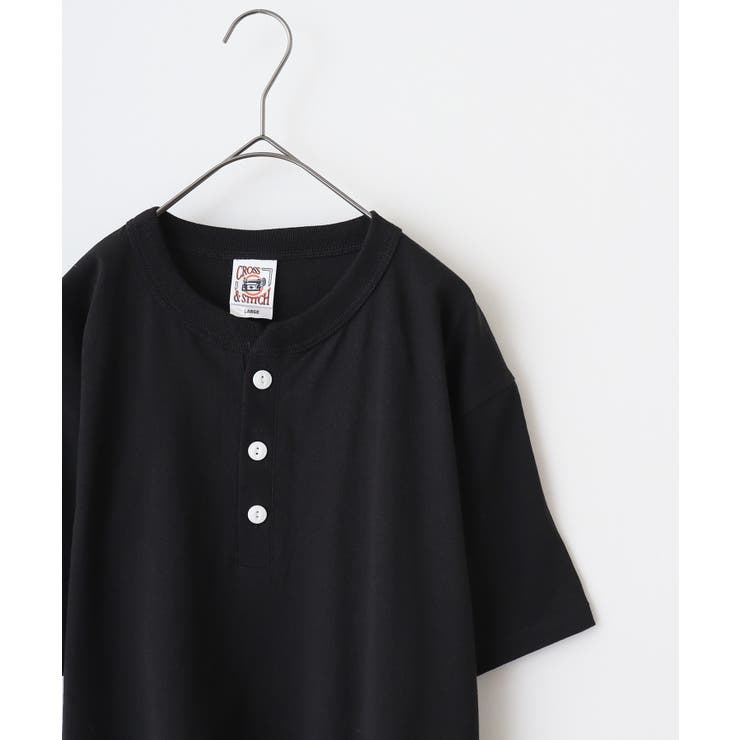 ディープブラック | CROSS & STITCH マックスウェイト ヘンリーネック半袖Tシャツ | TRUSS