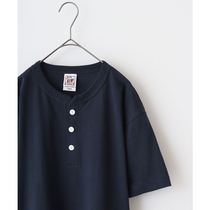ネイビ- | CROSS & STITCH マックスウェイト ヘンリーネック半袖Tシャツ | TRUSS