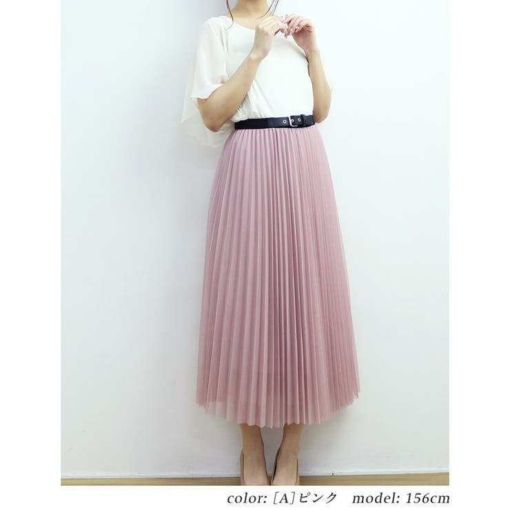 [A]ピンク | チュール レース プリーツ | Fetchcollectionボトムス専門店