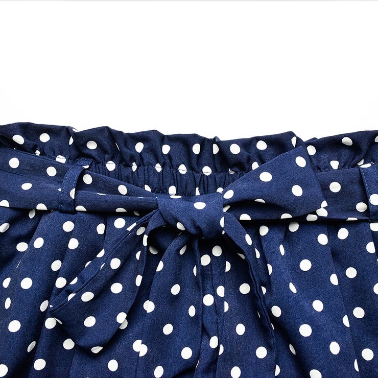 水玉共リボンラッピングワイドパンツ ドット パンツ[品番