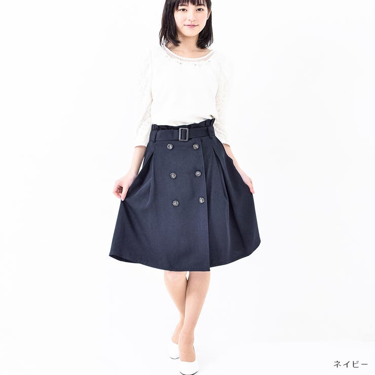 トレンチタイプ6個釦スカート55丈 ニー丈 ひざ丈[品番：TWPW0000196