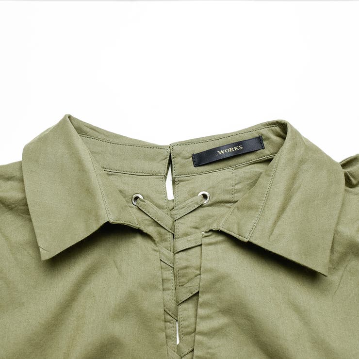 ビッグタイプ抜き襟後レースアップシャツワンピース シック シンプル | Fetchcollectionボトムス専門店 | 詳細画像8 