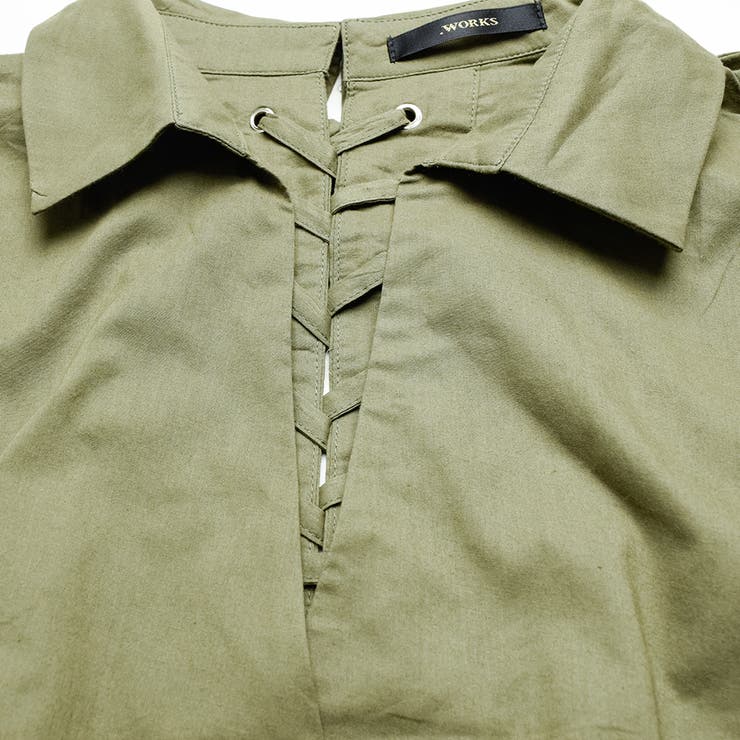 ビッグタイプ抜き襟後レースアップシャツワンピース シック シンプル | Fetchcollectionボトムス専門店 | 詳細画像9 