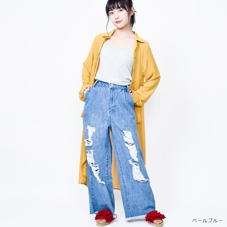 破れ加工断ち切りワイドパンツ ダメージジーンズ ダメージ 品番 Twpw Fetch フェッチ のレディースファッション 通販 Shoplist ショップリスト