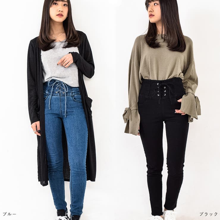 【訳あり】 スキニージーンズ スキニーデニム レースアップ[品番 パンツ