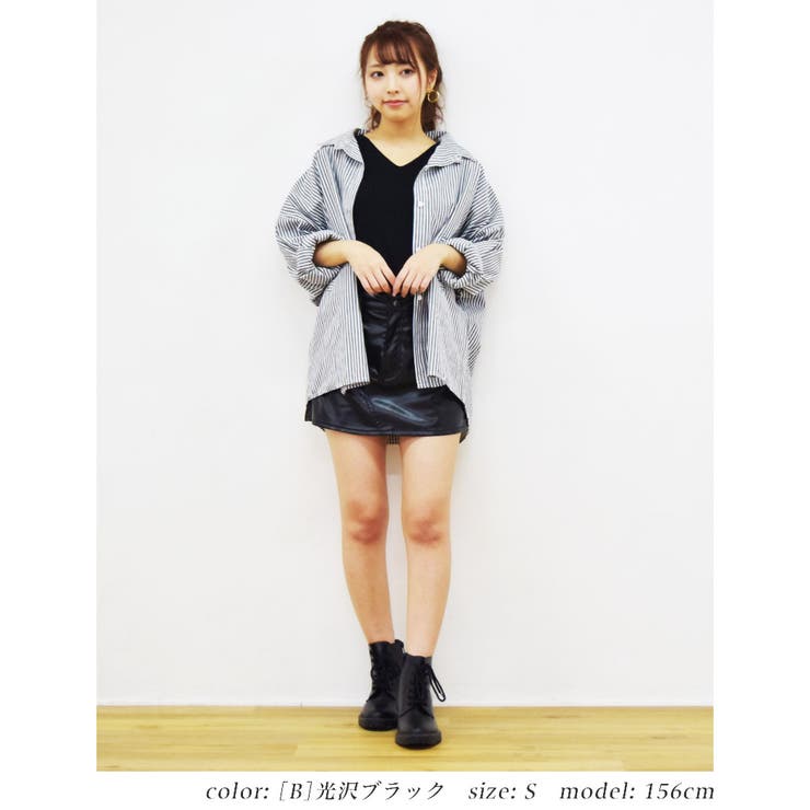 [B]光沢ブラック | デニムスカートパンツ きれいめ 可愛い | Fetchcollectionボトムス専門店