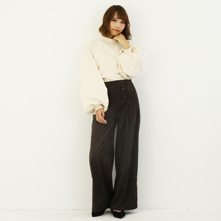 6つボタンハイウエストコーデュロイワイドパンツ[品番