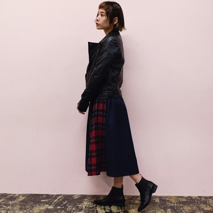 【2018秋冬新作】両端チェック配色切り替えラップタックロングスカート78丈 | Fetchcollectionボトムス専門店 | 詳細画像3 