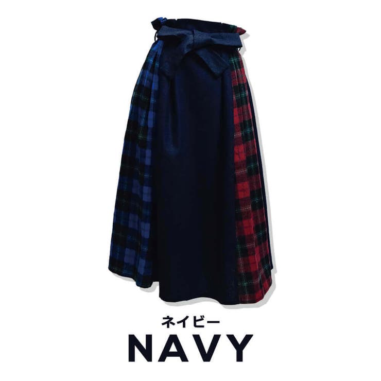 【2018秋冬新作】両端チェック配色切り替えラップタックロングスカート78丈 | Fetchcollectionボトムス専門店 | 詳細画像5 