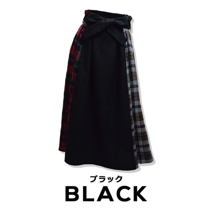 【2018秋冬新作】両端チェック配色切り替えラップタックロングスカート78丈 | Fetchcollectionボトムス専門店 | 詳細画像6 