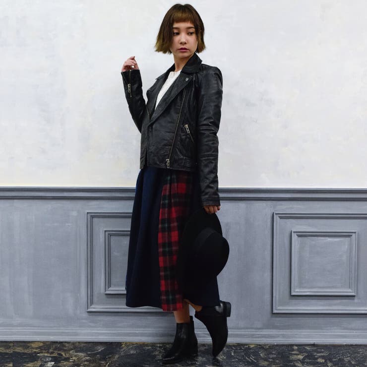 【2018秋冬新作】両端チェック配色切り替えラップタックロングスカート78丈 | Fetchcollectionボトムス専門店 | 詳細画像7 