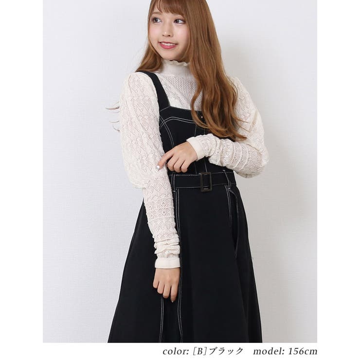 リボン付き ジャンパースカート きれいめ[品番：TWPW0001302