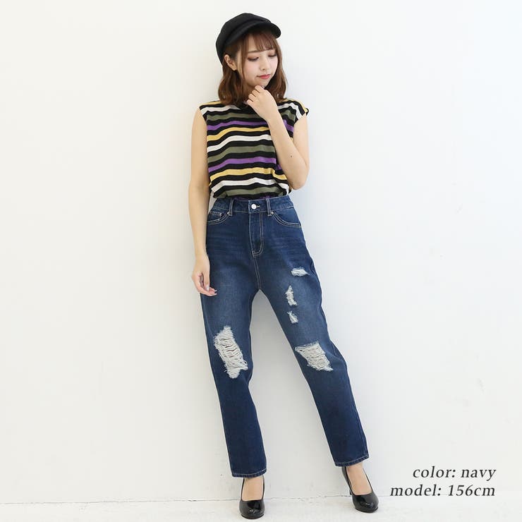 破れ加工mom デニムパンツ ダメージジーンズ ストリート カジュアル マム 品番 Twpw Fetch フェッチ のレディース ファッション通販 Shoplist ショップリスト