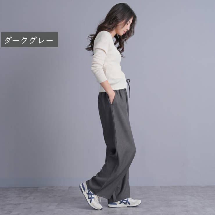 ウエストレースアップデザイン イージーワイドパンツ フェイクウール合繊 | Fetchcollectionボトムス専門店 | 詳細画像5 