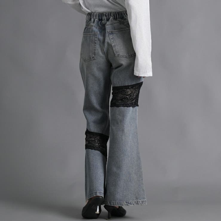 Bernings Sho フレアジーンズパンツ 切り替え グレー/AZ127 Bernings Sho フレアジーンズパンツ 切り替え グレー/AZ127