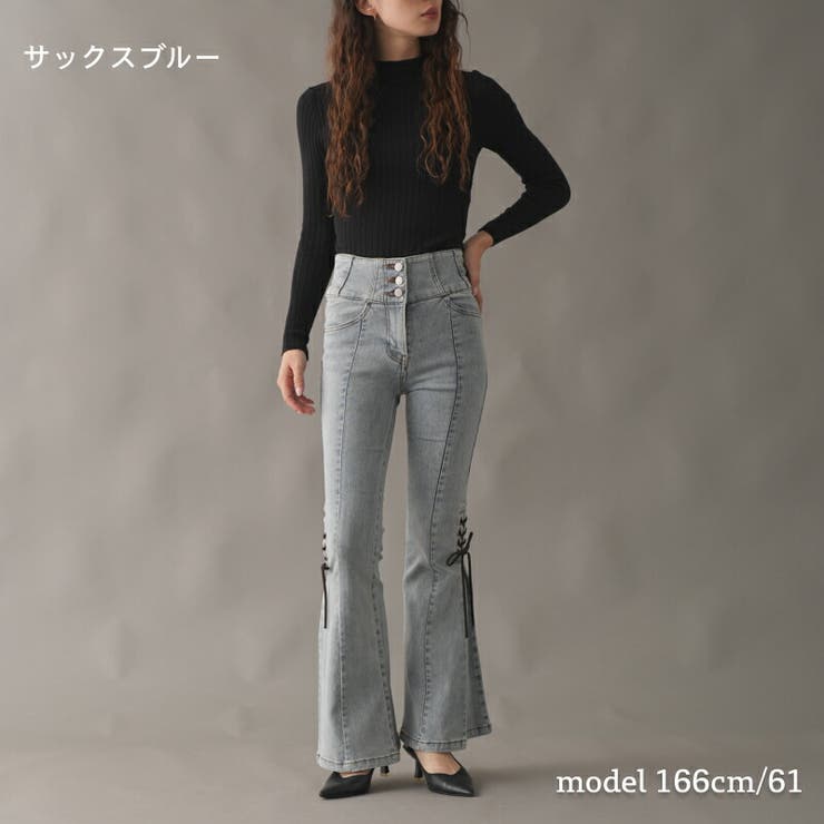 レースアップフレアパンツ  ストレッチデニム スエードコード | Fetchcollectionボトムス専門店 | 詳細画像2 