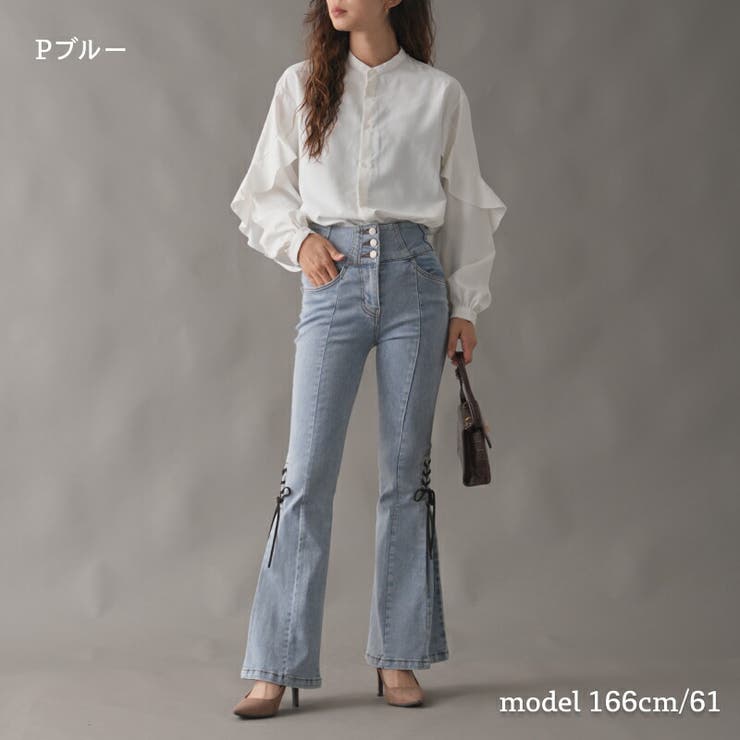 レースアップフレアパンツ  ストレッチデニム スエードコード | Fetchcollectionボトムス専門店 | 詳細画像4 