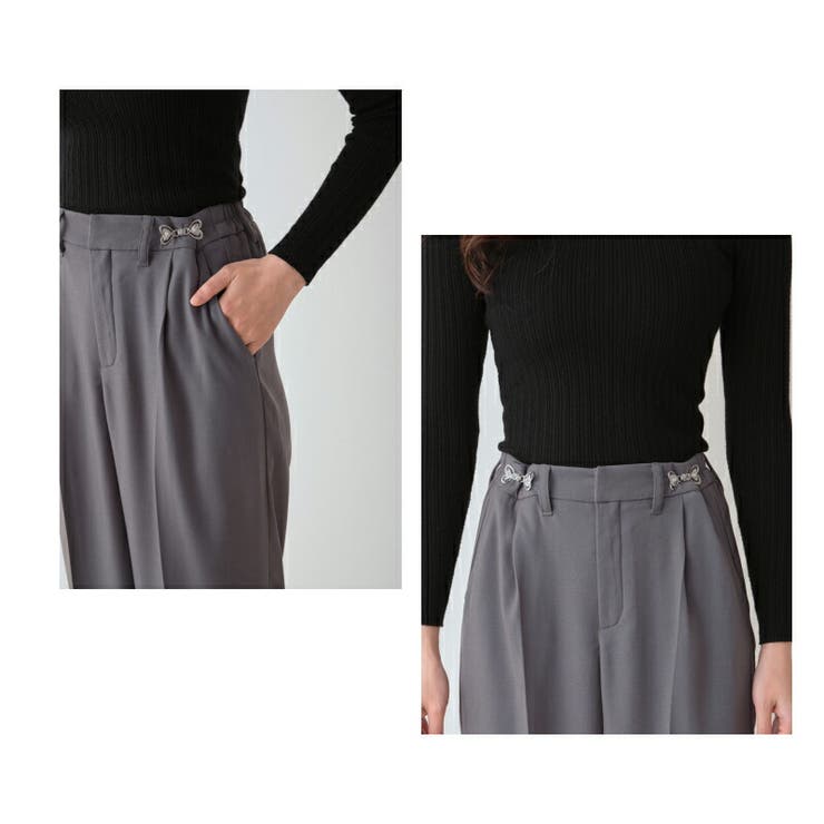 ウエスト調節ワイドパンツ  ハート金具付き センタープレス | Fetchcollectionボトムス専門店 | 詳細画像12 