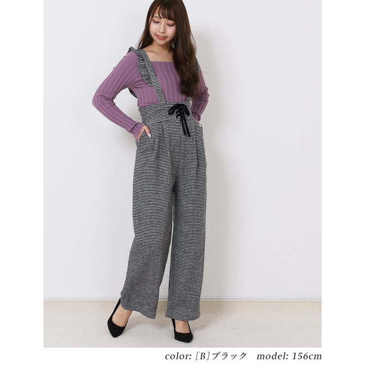 サスペンダー付き ワイドパンツ きれいめ[品番：TWPW0001312