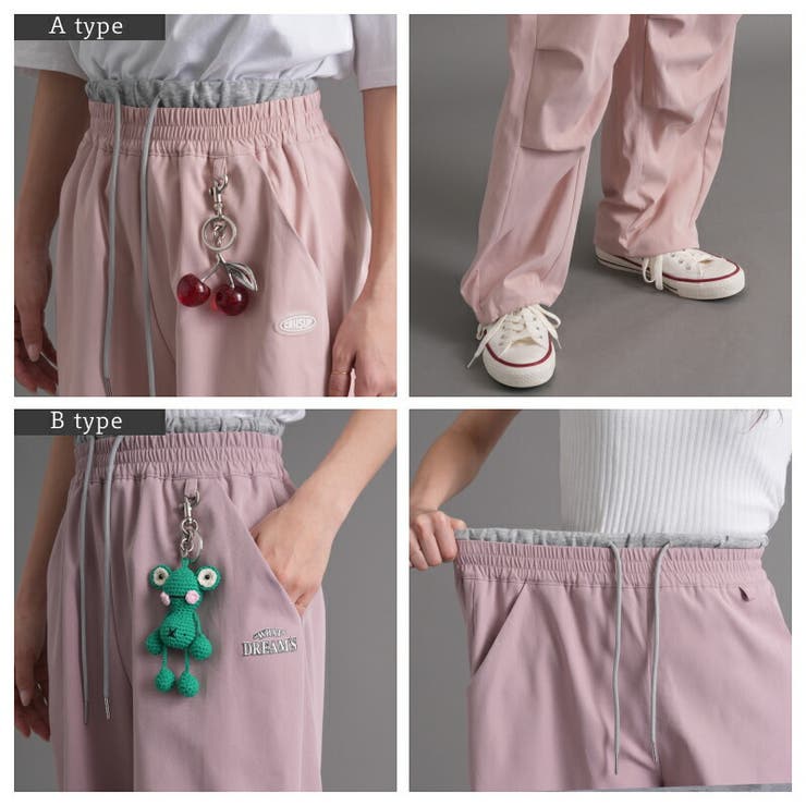 チェリーチャーム＆編みぐるみチャーム付バレルレッグパンツ ワッペン | Fetchcollectionボトムス専門店 | 詳細画像17 