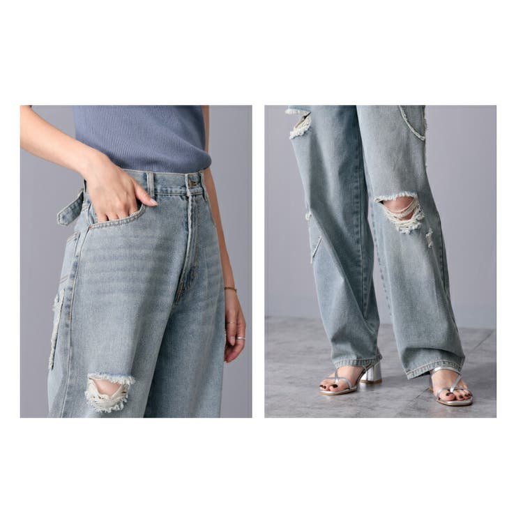 ハートパッチワーク スケーターデニムパンツ 10ozスラブデニム[品番