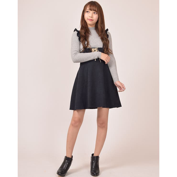 サンディングスエード フリル共サス付きレースUP フレアースカパン  