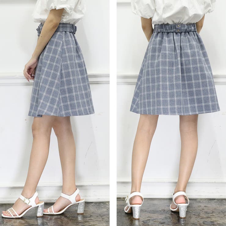 共リボンベルト付き 50丈 タックスカート ミニスカート リボン