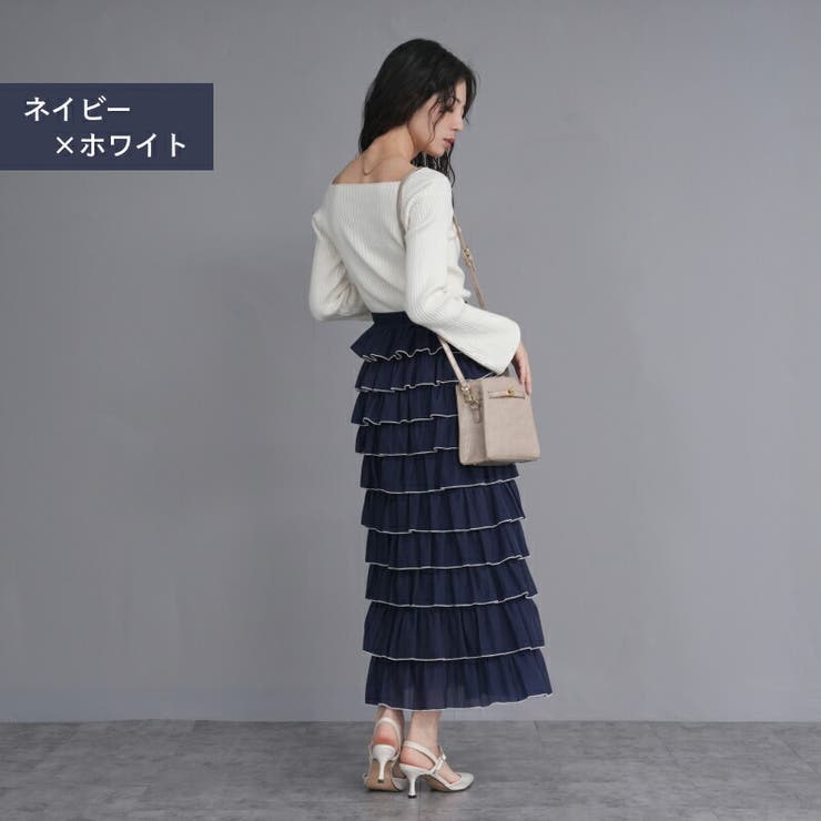配色メローフリル 10段フリルスカート ロングスカート | Fetchcollectionボトムス専門店 | 詳細画像4 