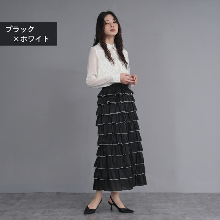 配色メローフリル 10段フリルスカート ロングスカート | Fetchcollectionボトムス専門店 | 詳細画像5 