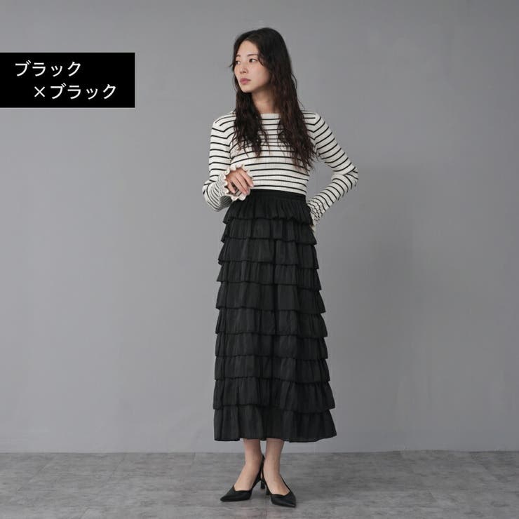 配色メローフリル 10段フリルスカート ロングスカート | Fetchcollectionボトムス専門店 | 詳細画像6 