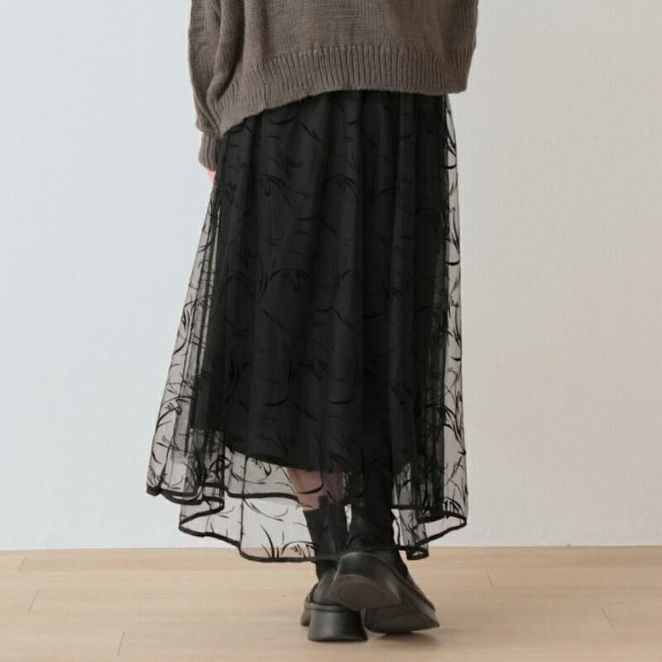 フロッキー柄チュールロングスカート ボタニカル調 幾何柄 | Fetchcollectionボトムス専門店 | 詳細画像9 