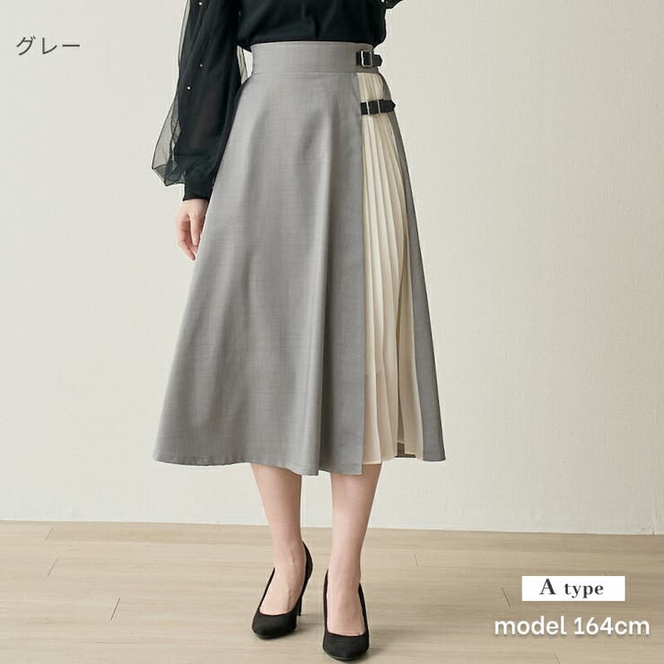 合皮バックル付 シフォンプリーツ切替 スカート | Fetchcollectionボトムス専門店 | 詳細画像3 