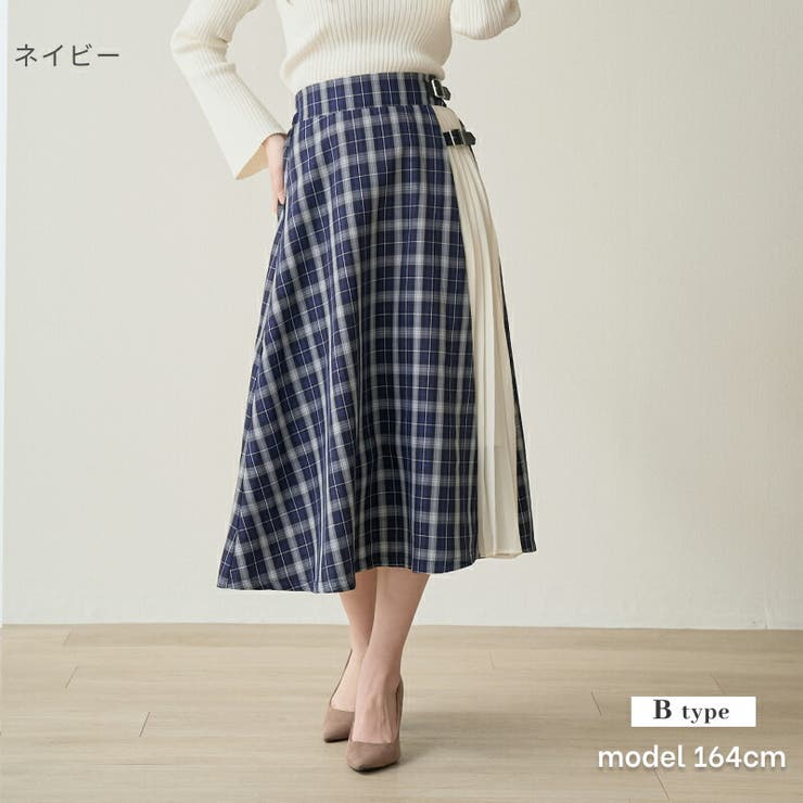 合皮バックル付 シフォンプリーツ切替 スカート | Fetchcollectionボトムス専門店 | 詳細画像6 