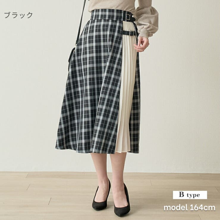 合皮バックル付 シフォンプリーツ切替 スカート | Fetchcollectionボトムス専門店 | 詳細画像7 