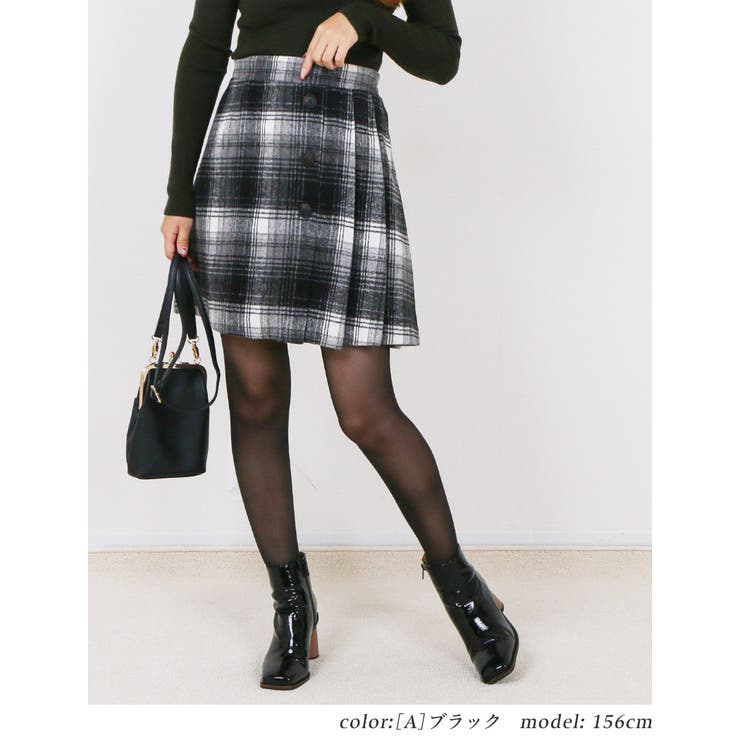 [A]ブラック | チェック 大人 可愛い | Fetchcollectionボトムス専門店