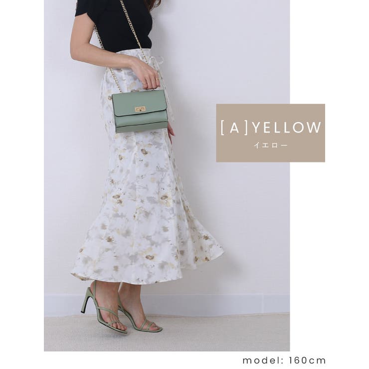 ぼかし花柄プリント 細紐付 ロングマーメイド[品番:TWPW0001345 ぼかし花柄プリント 細紐付 ロングマーメイド[品番:TWPW0001345